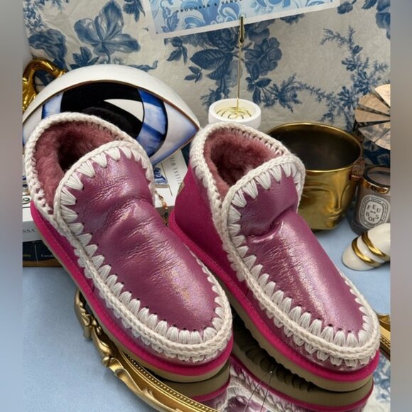 🆕 MOU 🧿 NWOT WOB Metallic & Glitter Pink Eskimo Ankle Boot, Sz EU 38 - Picture 2 of 12